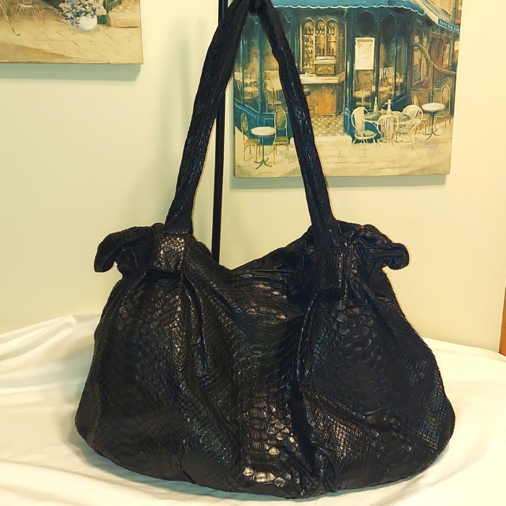 Zagliani Black Shiny Python Soho Slouchy Large Pu… - image 2
